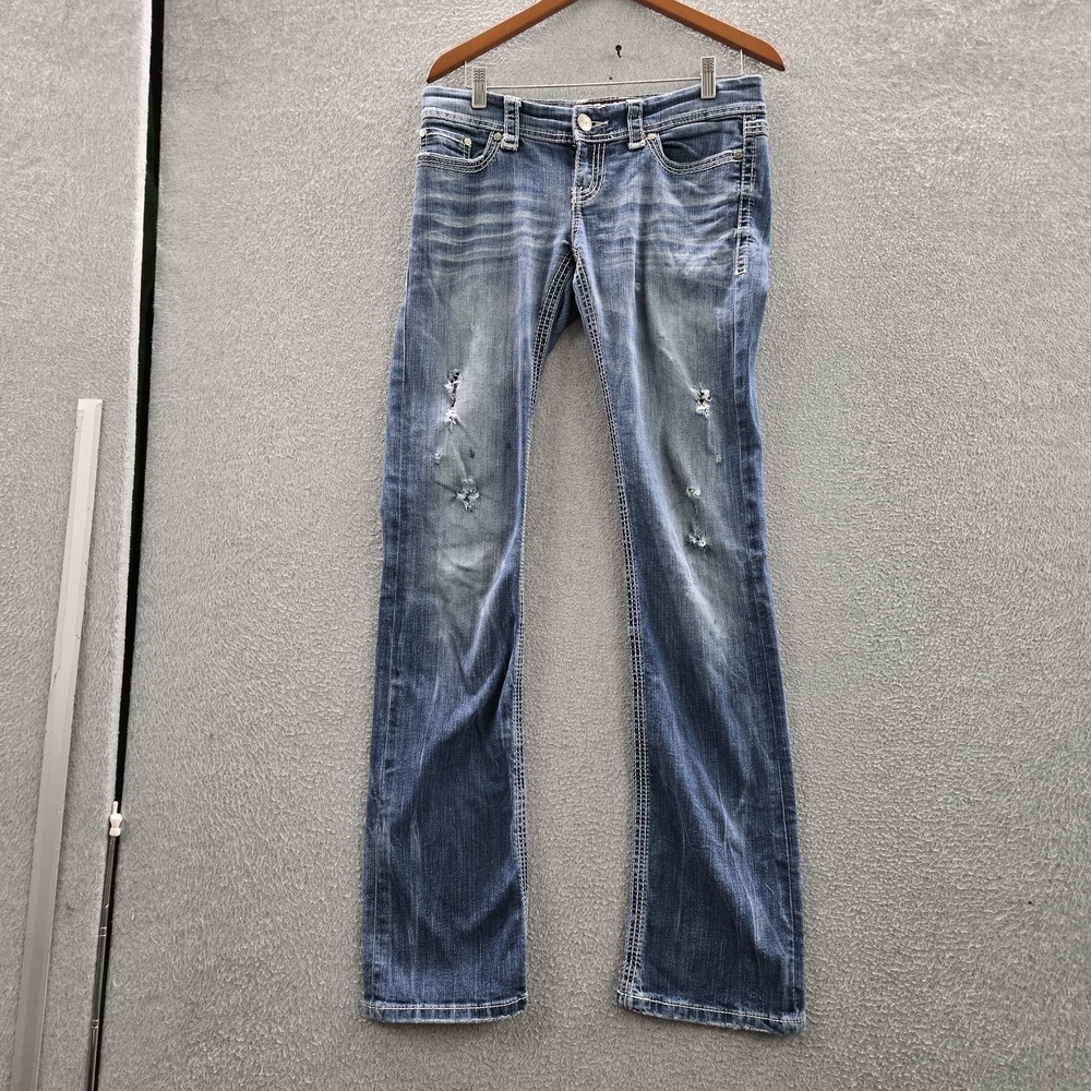 BKE Denim Women Jeans 29X35.5 Blue Embroidered Sabrina Bootcut 34" READ